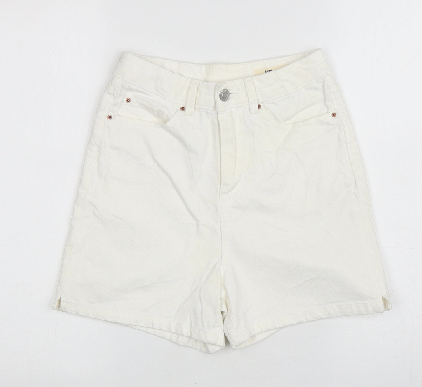 Marks and Spencer Womens White Cotton Mom Shorts Size 6 L4 in Regular Zip