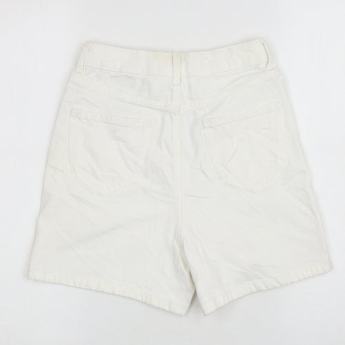 Marks and Spencer Womens White Cotton Mom Shorts Size 6 L4 in Regular Zip