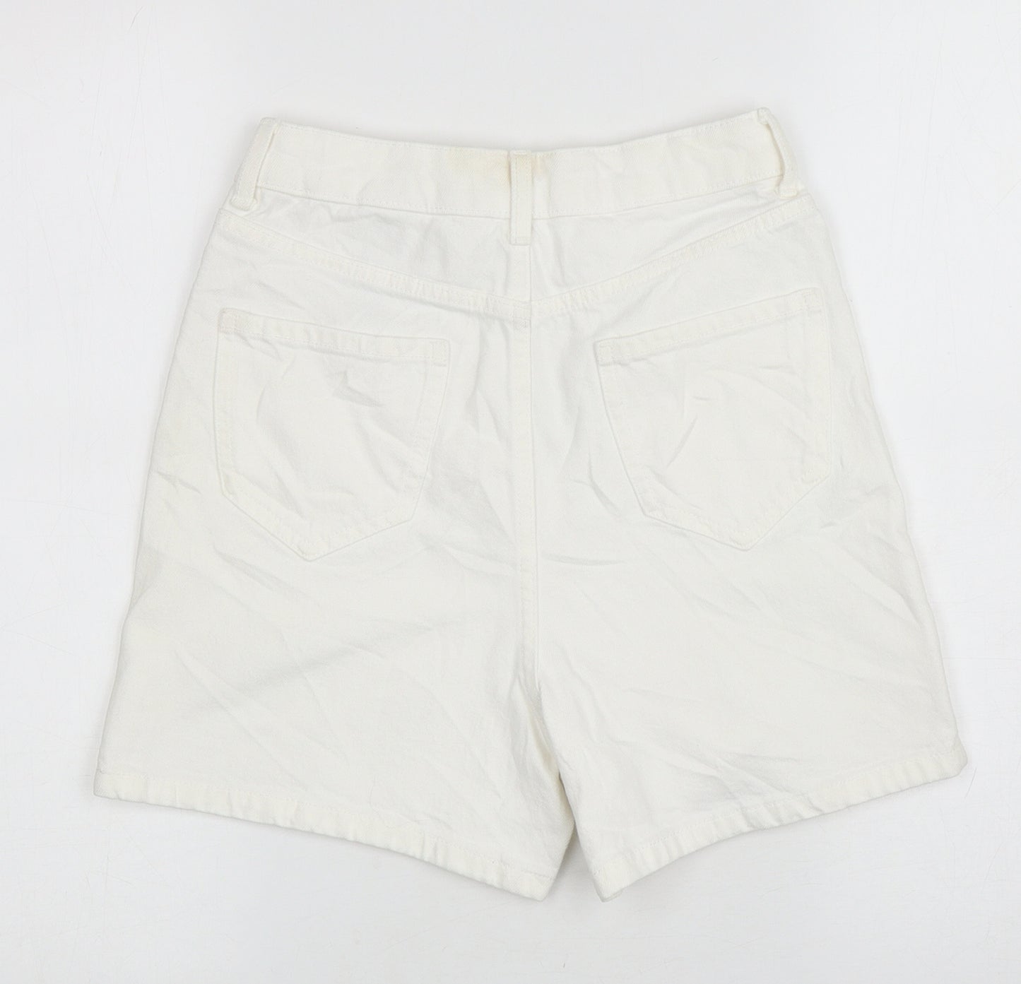 Marks and Spencer Womens White Cotton Mom Shorts Size 6 L4 in Regular Zip