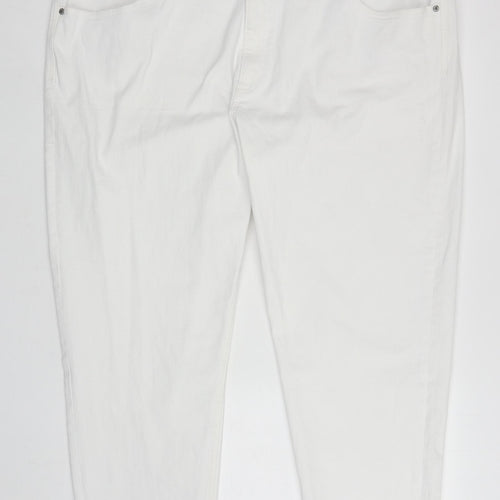 Marks and Spencer Womens White Cotton Cropped Jeans Size 24 L25 in Relaxed Zip