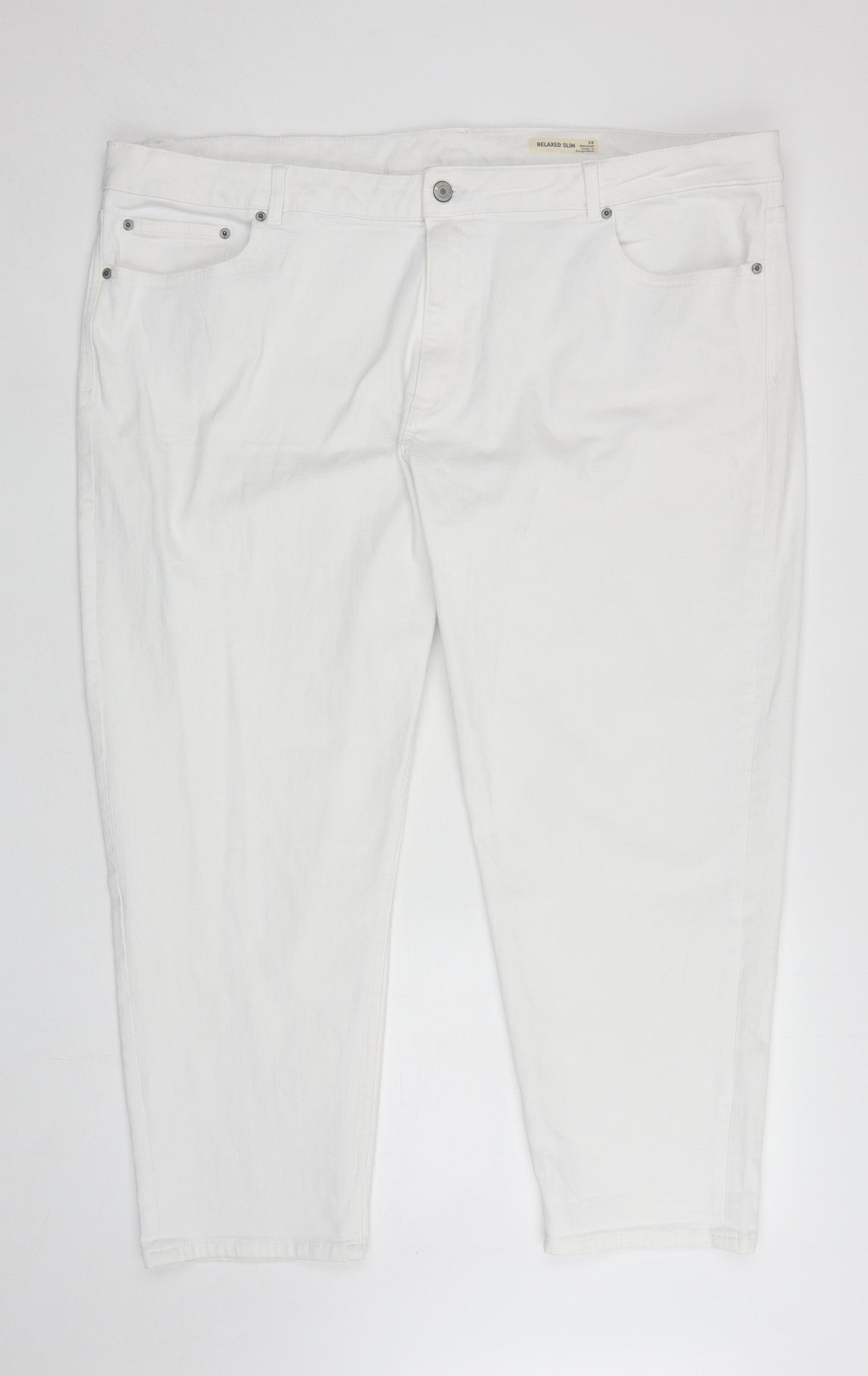 Marks and Spencer Womens White Cotton Cropped Jeans Size 24 L25 in Relaxed Zip