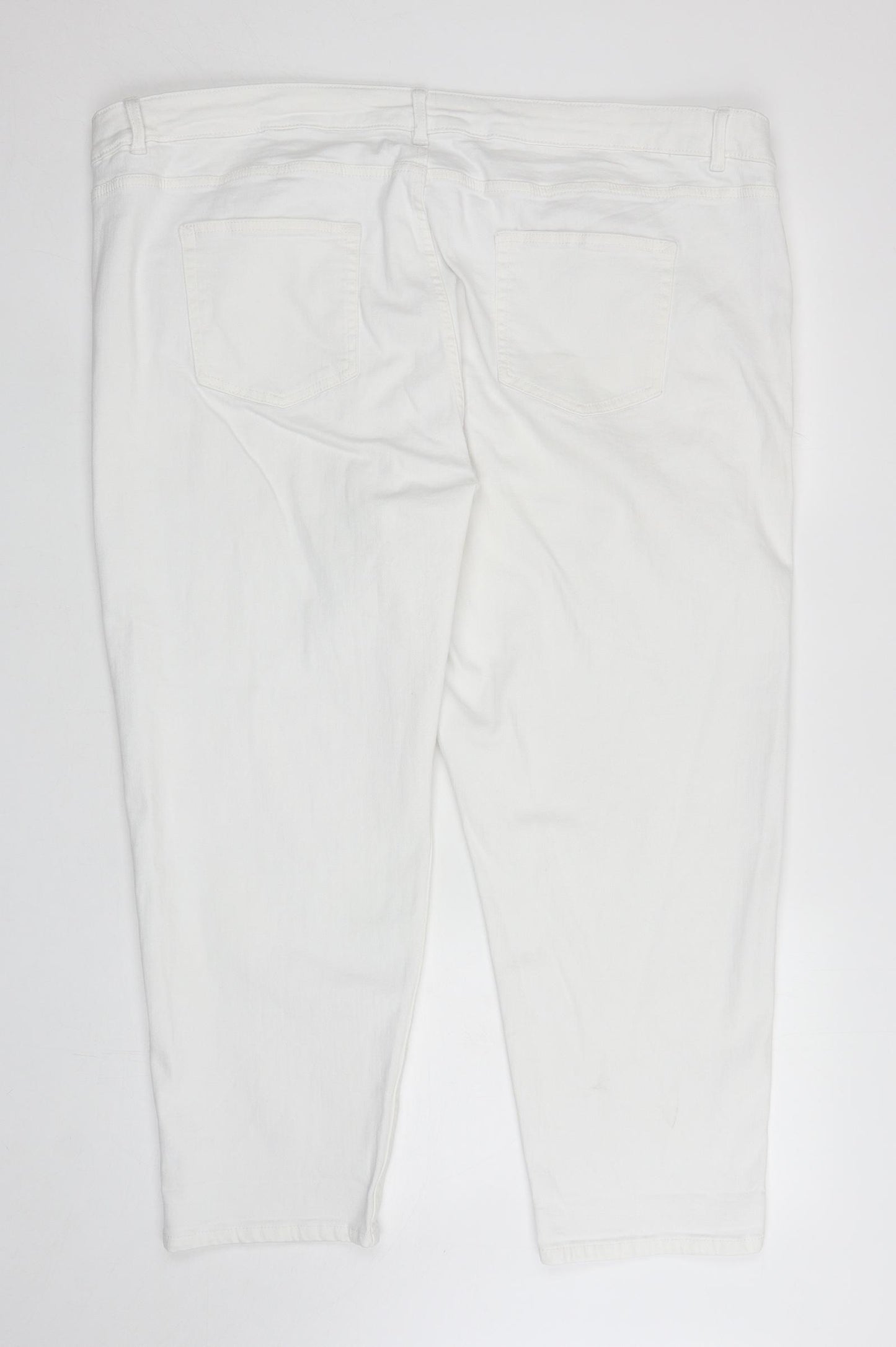 Marks and Spencer Womens White Cotton Cropped Jeans Size 24 L25 in Relaxed Zip