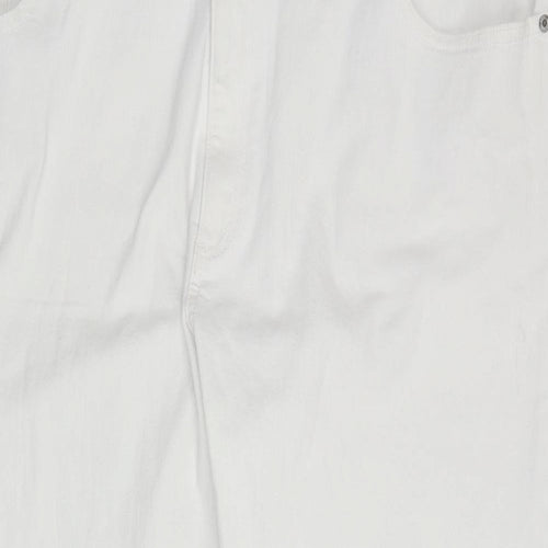 Marks and Spencer Womens White Cotton Cropped Jeans Size 24 L25 in Relaxed Zip