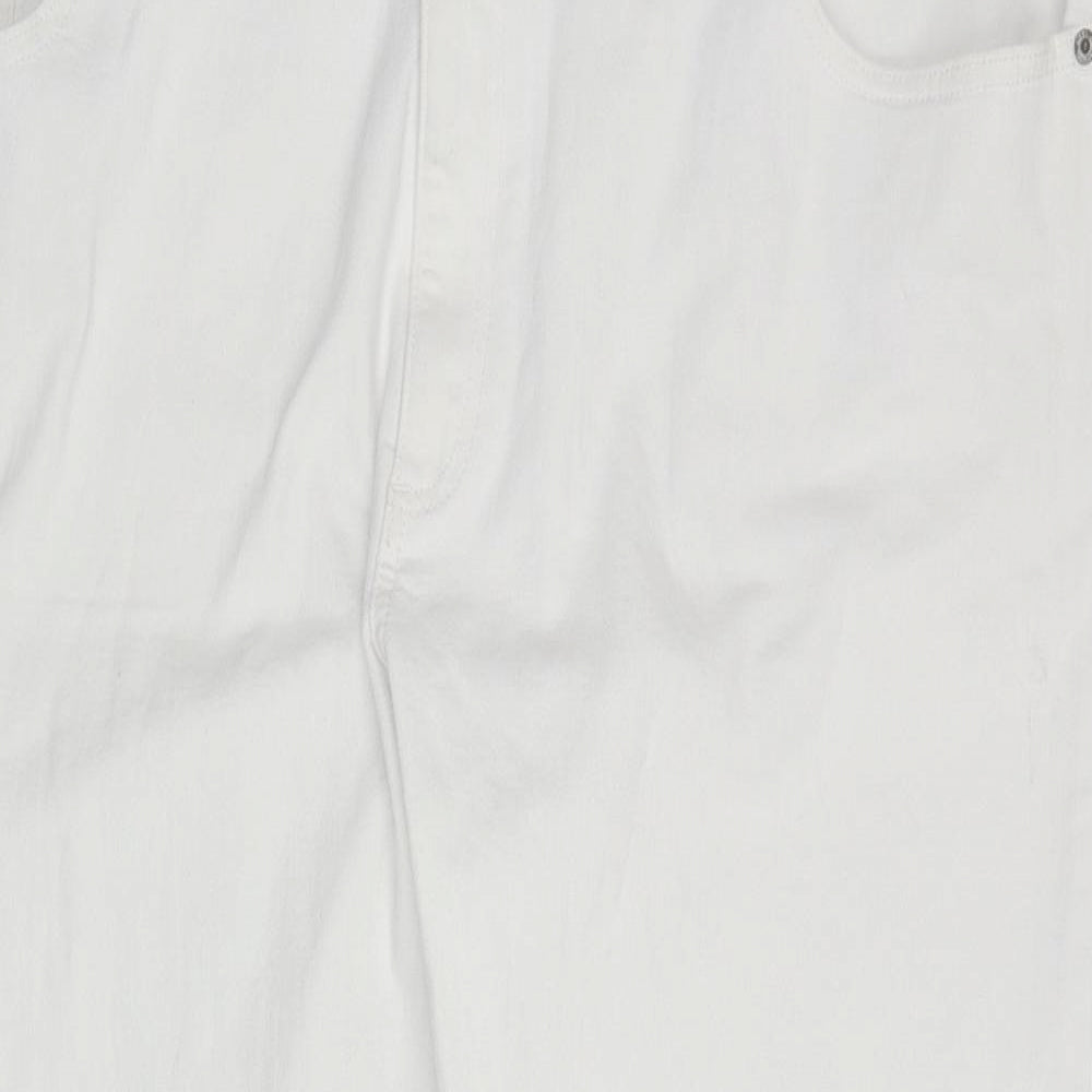 Marks and Spencer Womens White Cotton Cropped Jeans Size 24 L25 in Relaxed Zip