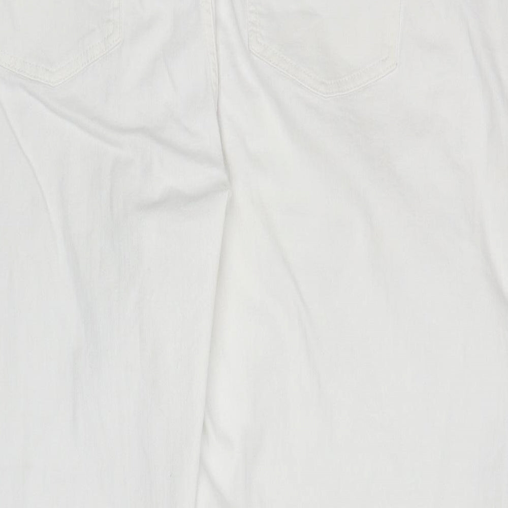 Marks and Spencer Womens White Cotton Cropped Jeans Size 24 L25 in Relaxed Zip