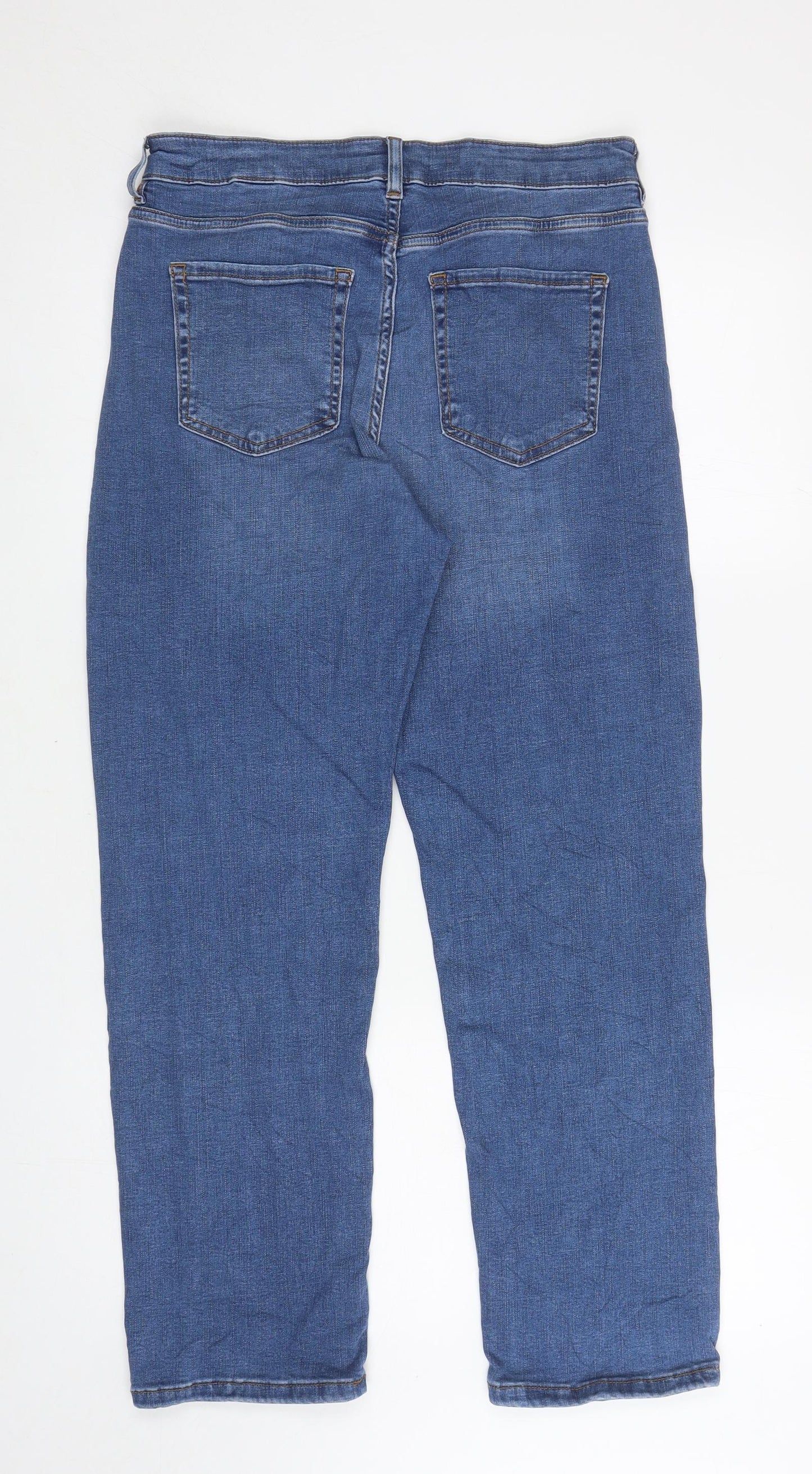 Per Una Womens Blue Cotton Straight Jeans Size 12 L27 in Regular Zip