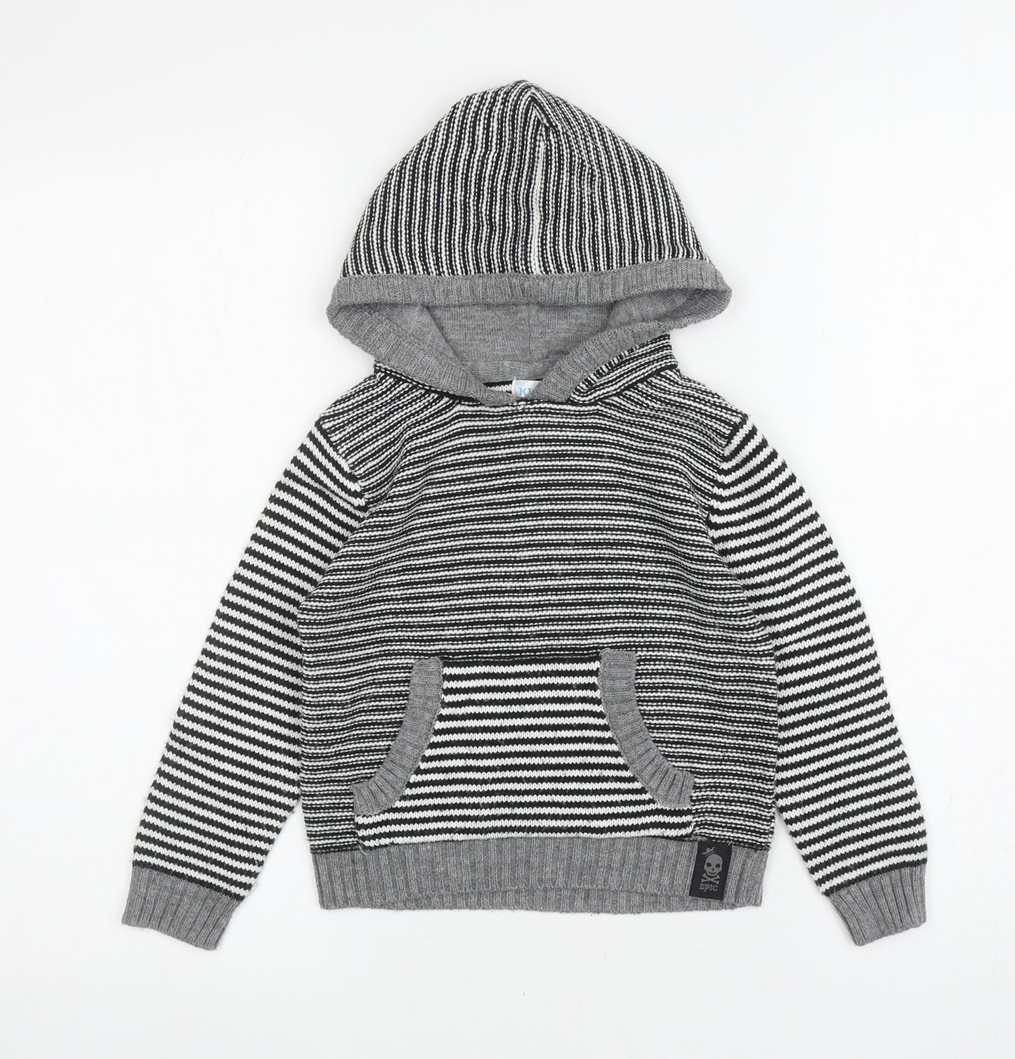 M&Co Boys Black Round Neck Striped Acrylic Pullover Jumper Size 3-4 Years Pullover