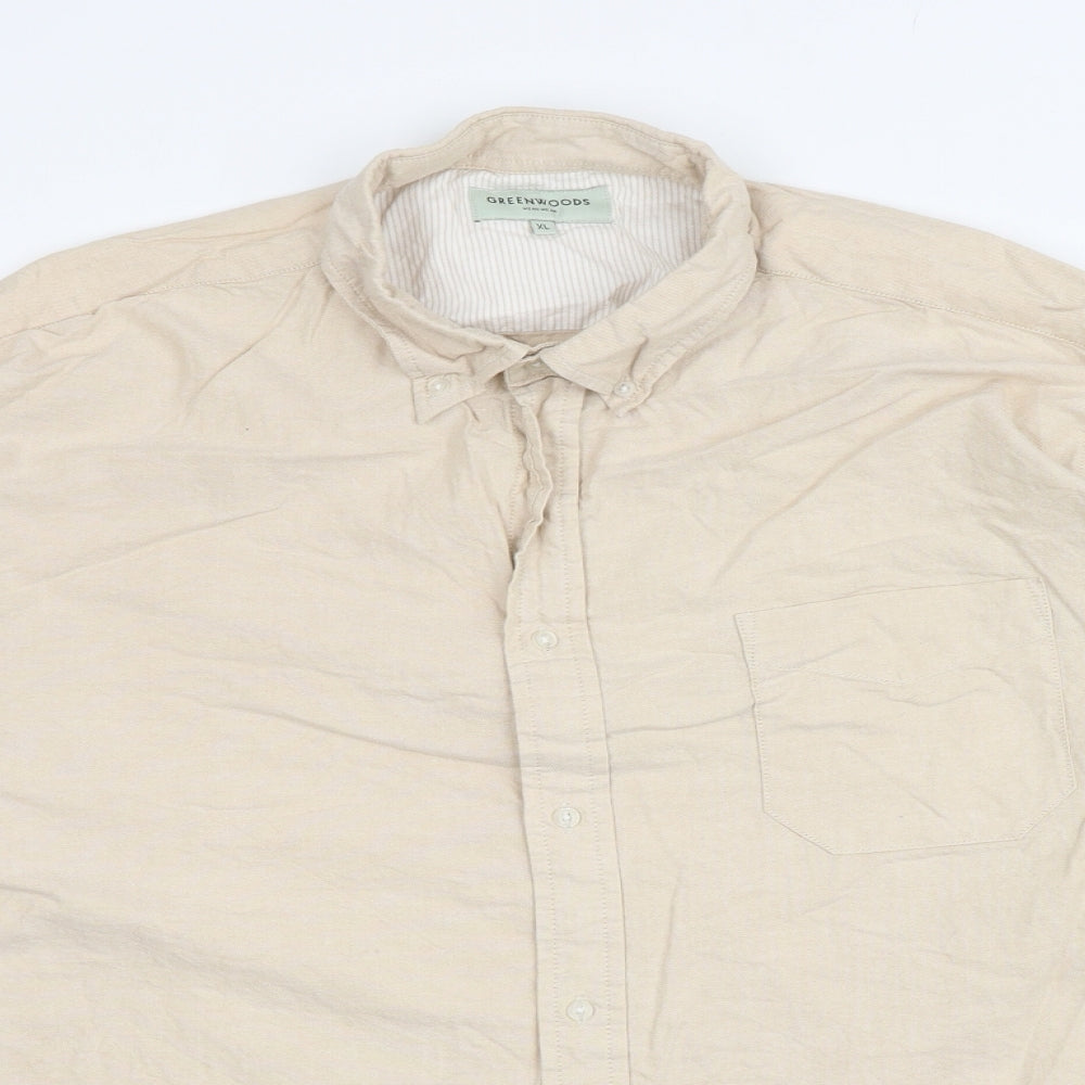 Greenwoods Womens Beige Cotton Basic Button-Up Size XL Collared