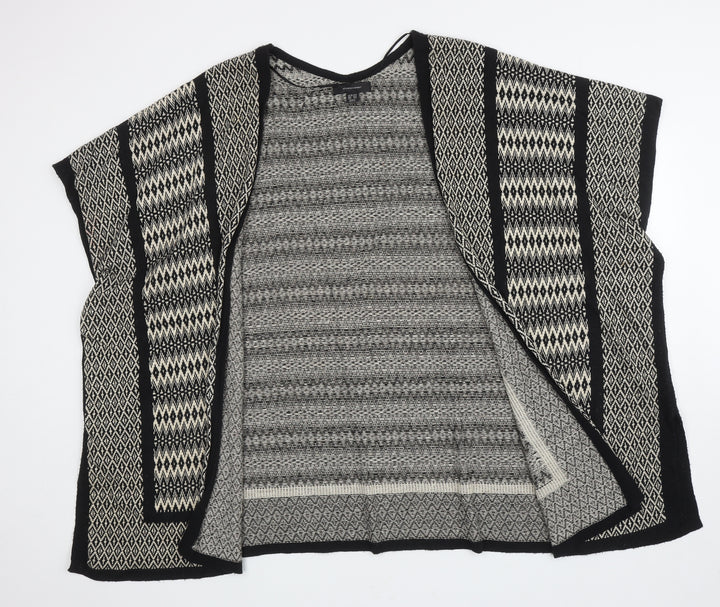 Atmosphere Womens Black V-Neck Geometric Cotton Cape Jumper Size 14