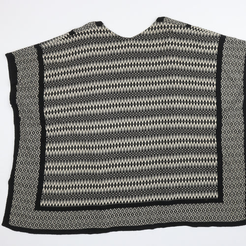 Atmosphere Womens Black V-Neck Geometric Cotton Cape Jumper Size 14