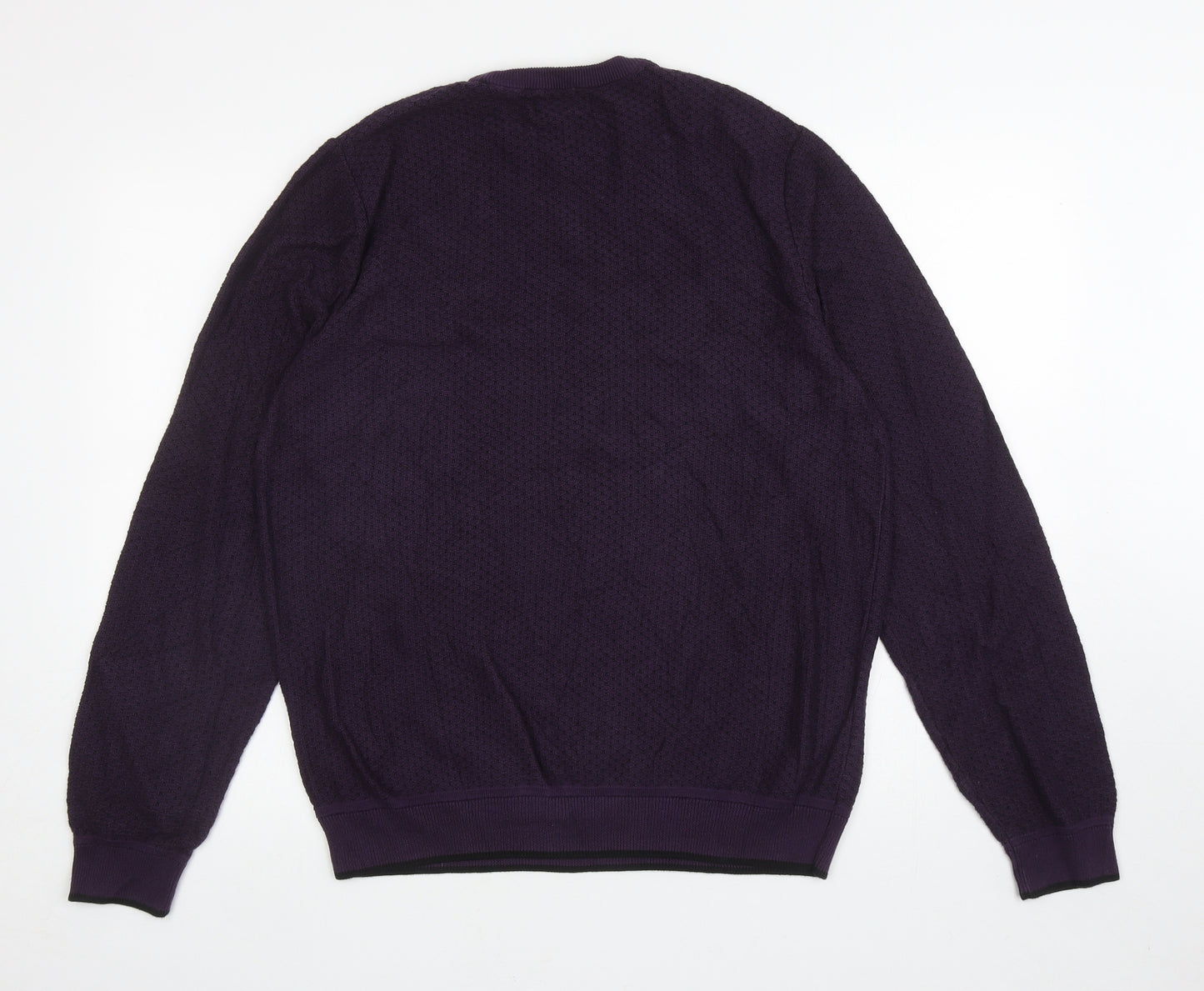 Marks and Spencer Mens Purple Round Neck Cotton Pullover Jumper Size M