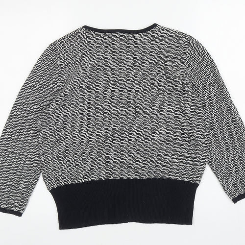 John Lewis Womens Black Round Neck Geometric Cotton Cardigan Jumper Size 14 - Hook and eye