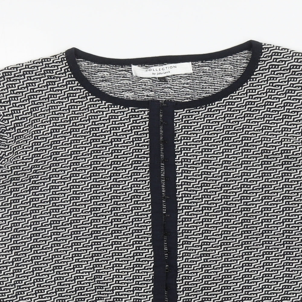 John Lewis Womens Black Round Neck Geometric Cotton Cardigan Jumper Size 14 - Hook and eye