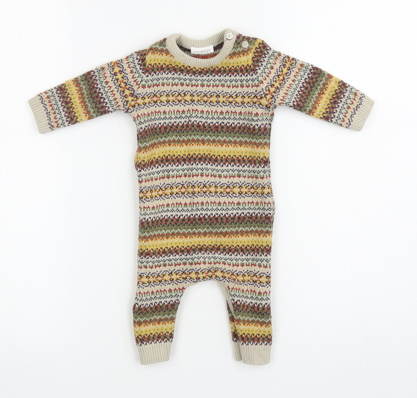 NEXT Baby Multicoloured Fair Isle Cotton Trousers One-Piece Size 3-6 Months Snap