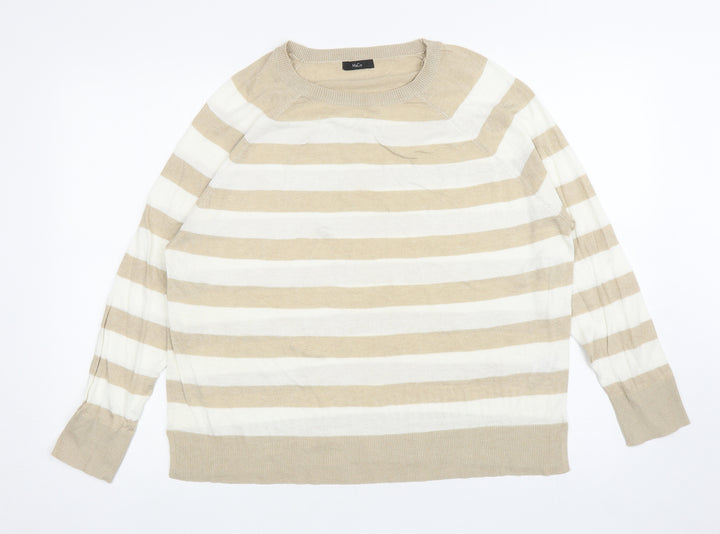 M&Co Womens Beige Round Neck Striped Viscose Pullover Jumper Size 16