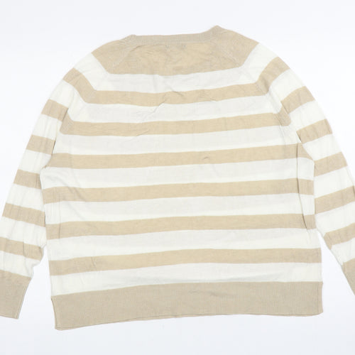 M&Co Womens Beige Round Neck Striped Viscose Pullover Jumper Size 16
