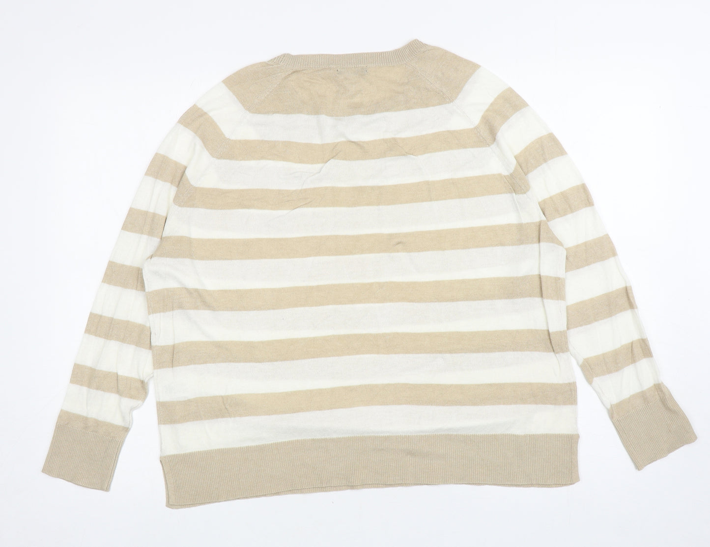 M&Co Womens Beige Round Neck Striped Viscose Pullover Jumper Size 16