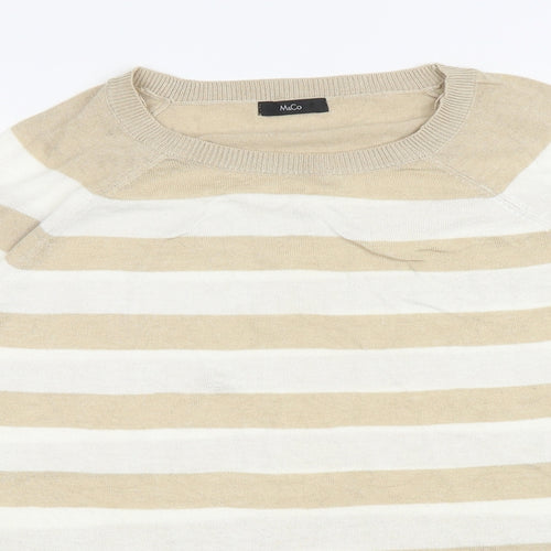 M&Co Womens Beige Round Neck Striped Viscose Pullover Jumper Size 16