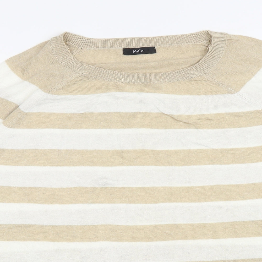 M&Co Womens Beige Round Neck Striped Viscose Pullover Jumper Size 16