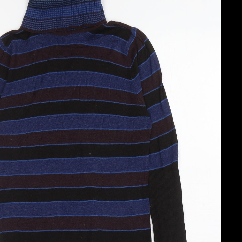 French Connection Womens Multicoloured Roll Neck Striped Lyocell Pullover Jumper Size S
