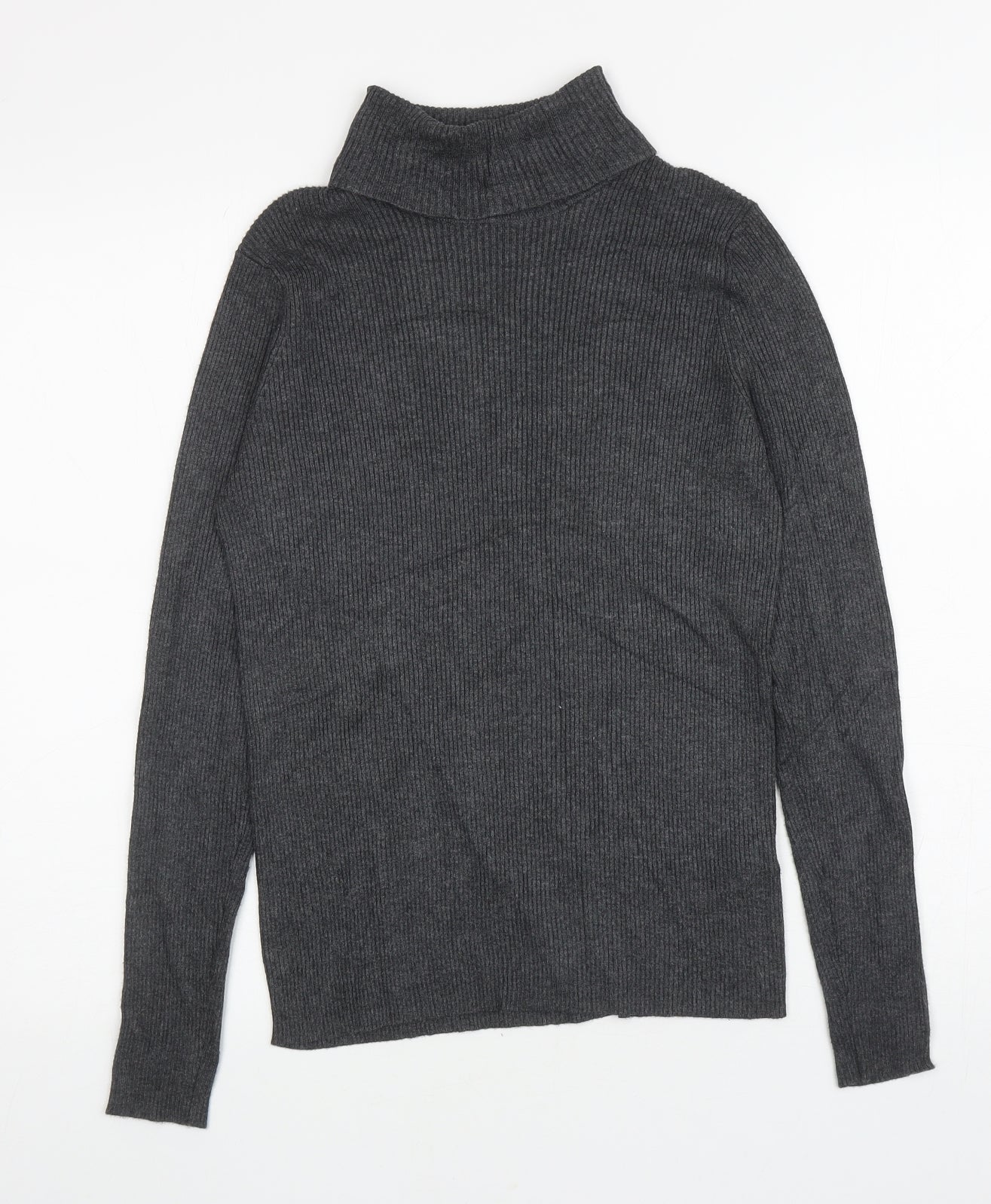 Marks and Spencer Womens Grey Roll Neck Viscose Pullover Jumper Size 14