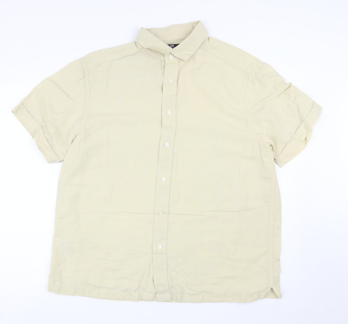 Blue Harbour Mens Yellow Linen Button-Up Size L Collared Button