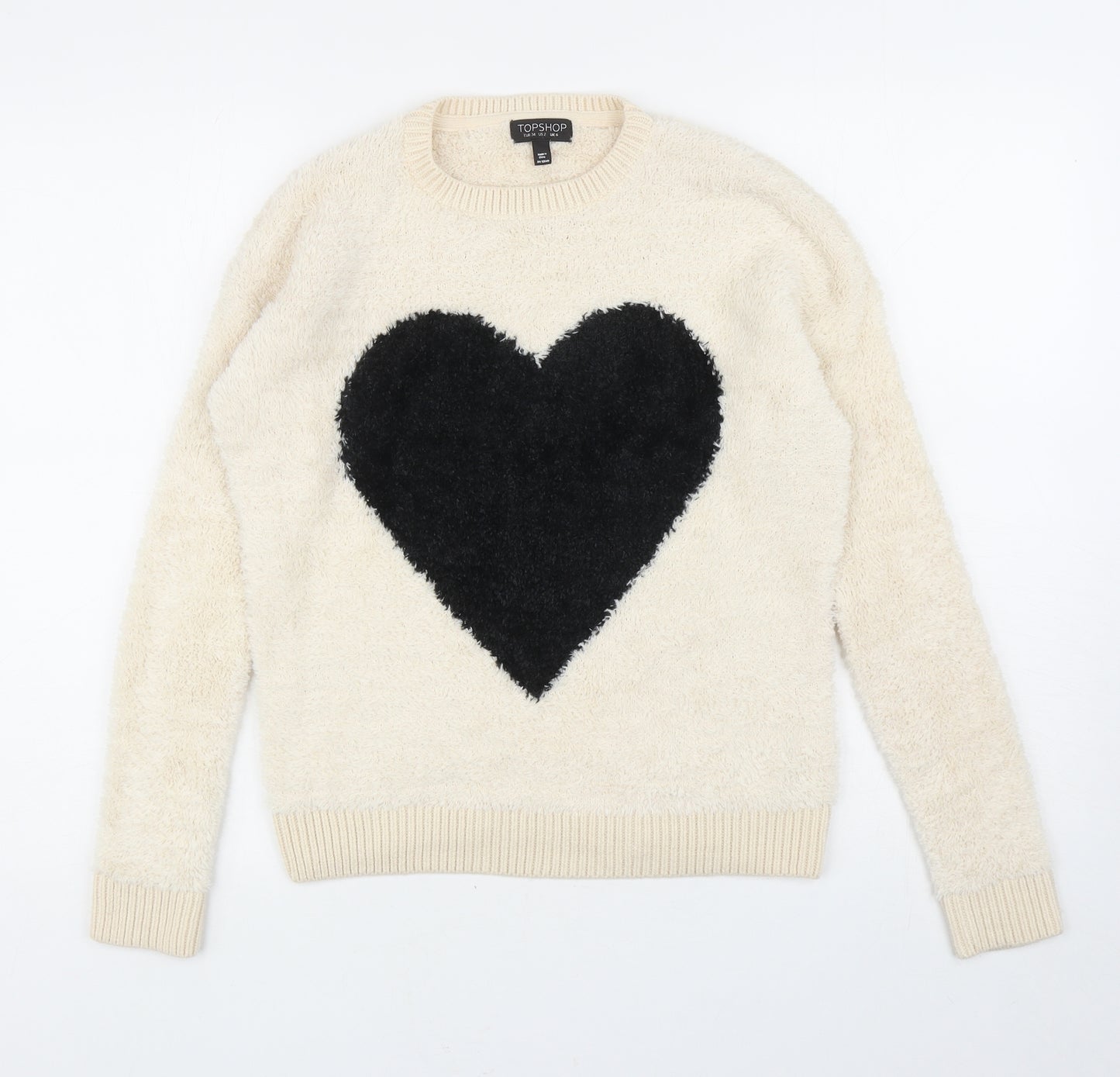 Topshop Womens Ivory Crew Neck Polyester Pullover Jumper Size 6 - Heart