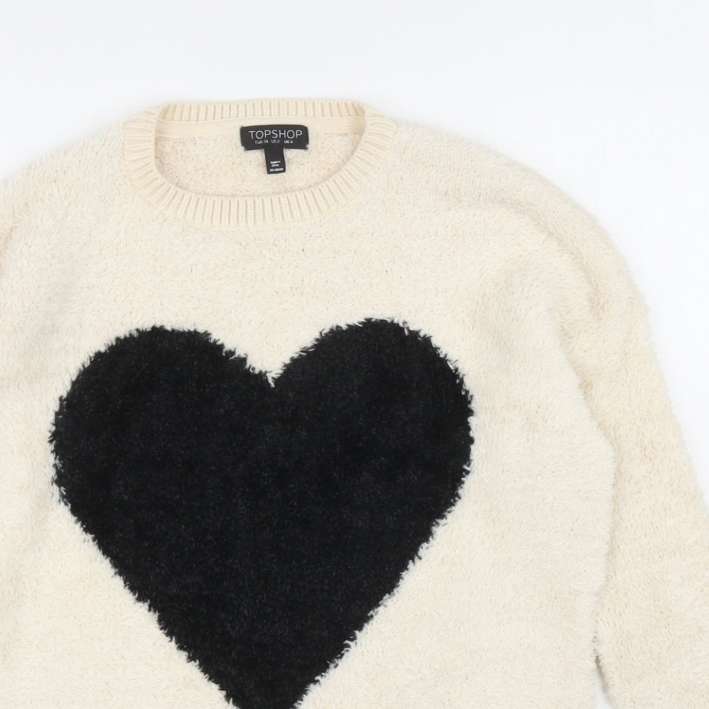 Topshop Womens Ivory Crew Neck Polyester Pullover Jumper Size 6 - Heart