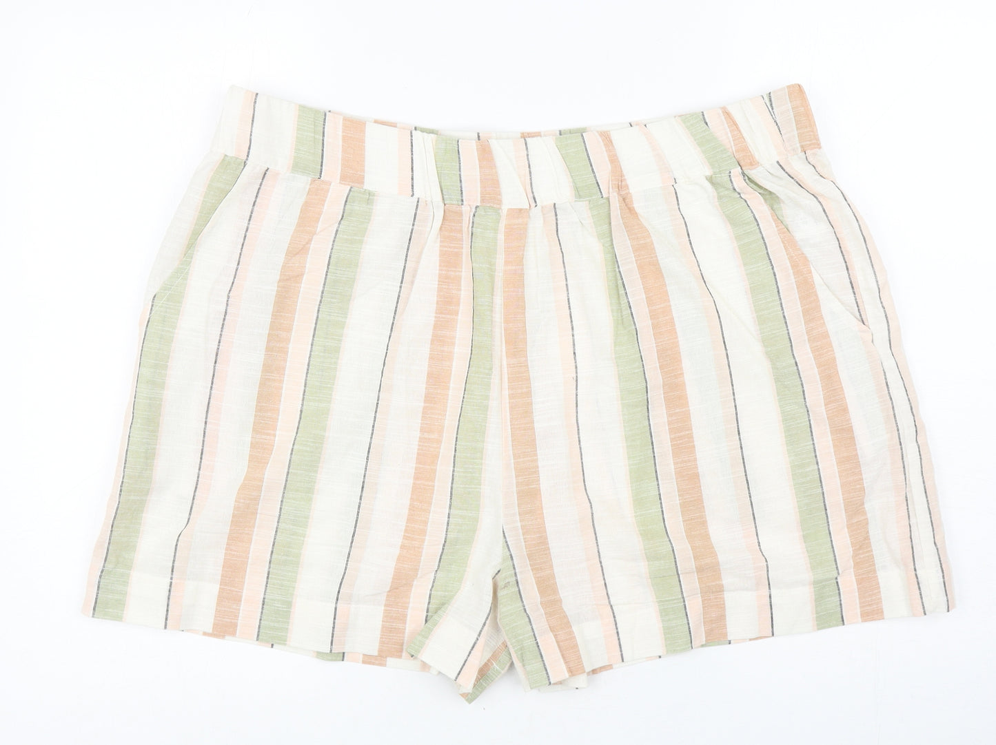 Pep & Co Womens Multicoloured Striped Cotton Sweat Shorts Size 20 L3 in Regular Pull On