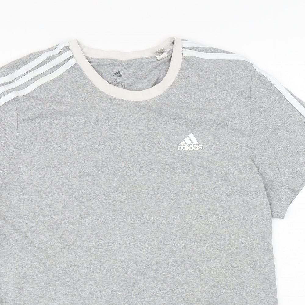 adidas Mens Grey Cotton T-Shirt Size XL Round Neck