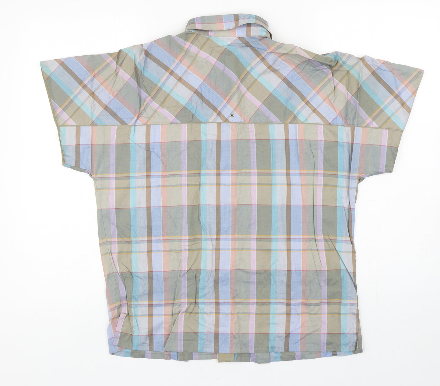 TIME Collection Mens Multicoloured Plaid Cotton Button-Up Size 38 Collared Snap