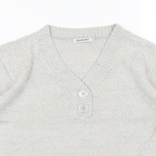 Damart Womens Grey V-Neck Acrylic Pullover Jumper Size 10