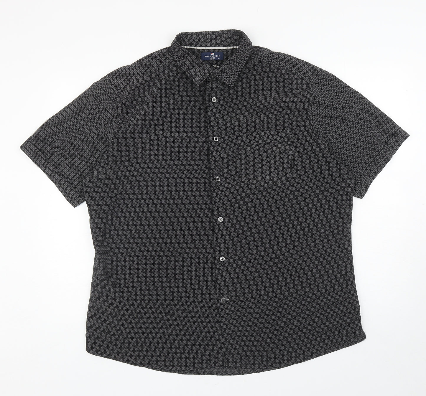 Blue Harbour Mens Black Geometric Polyester Button-Up Size XL Collared Button