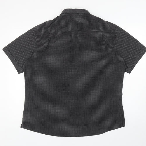 Blue Harbour Mens Black Geometric Polyester Button-Up Size XL Collared Button