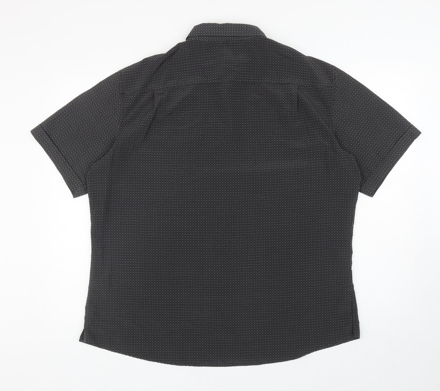 Blue Harbour Mens Black Geometric Polyester Button-Up Size XL Collared Button