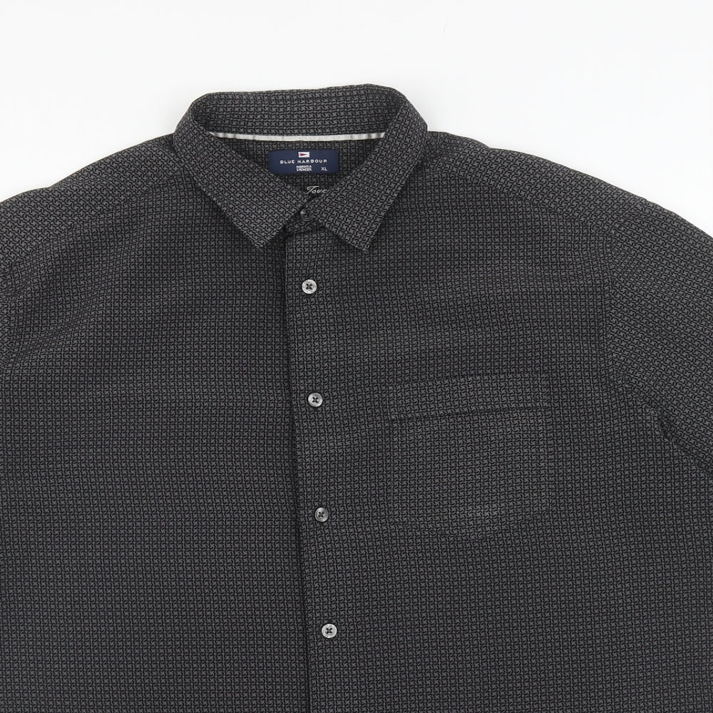 Blue Harbour Mens Black Geometric Polyester Button-Up Size XL Collared Button