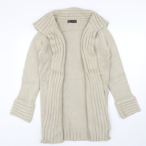 Zara Womens Beige V-Neck Acrylic Cardigan Jumper Size L
