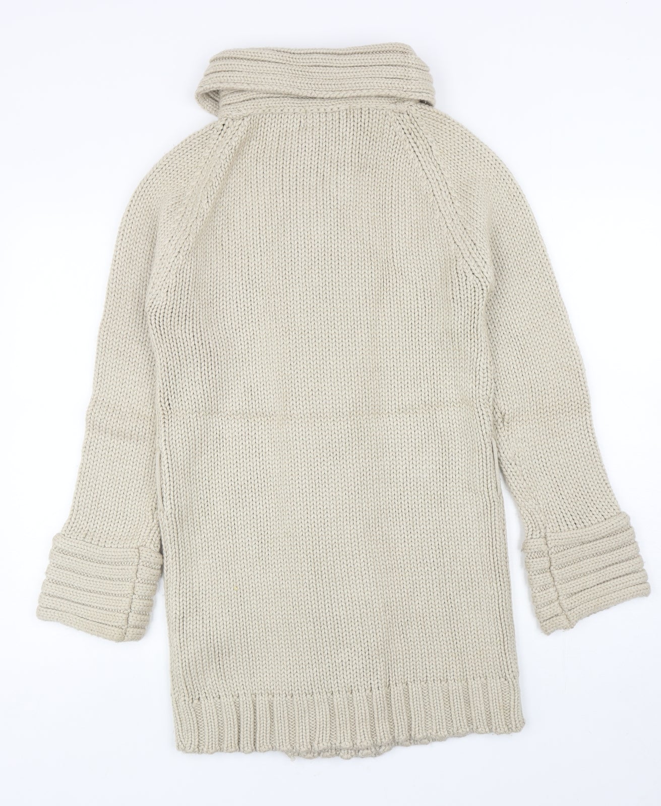 Zara Womens Beige V-Neck Acrylic Cardigan Jumper Size L