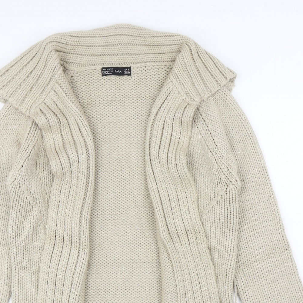 Zara Womens Beige V-Neck Acrylic Cardigan Jumper Size L