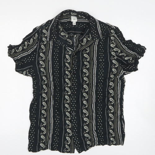 River Island Womens Black Floral Viscose Basic Button-Up Size L Collared