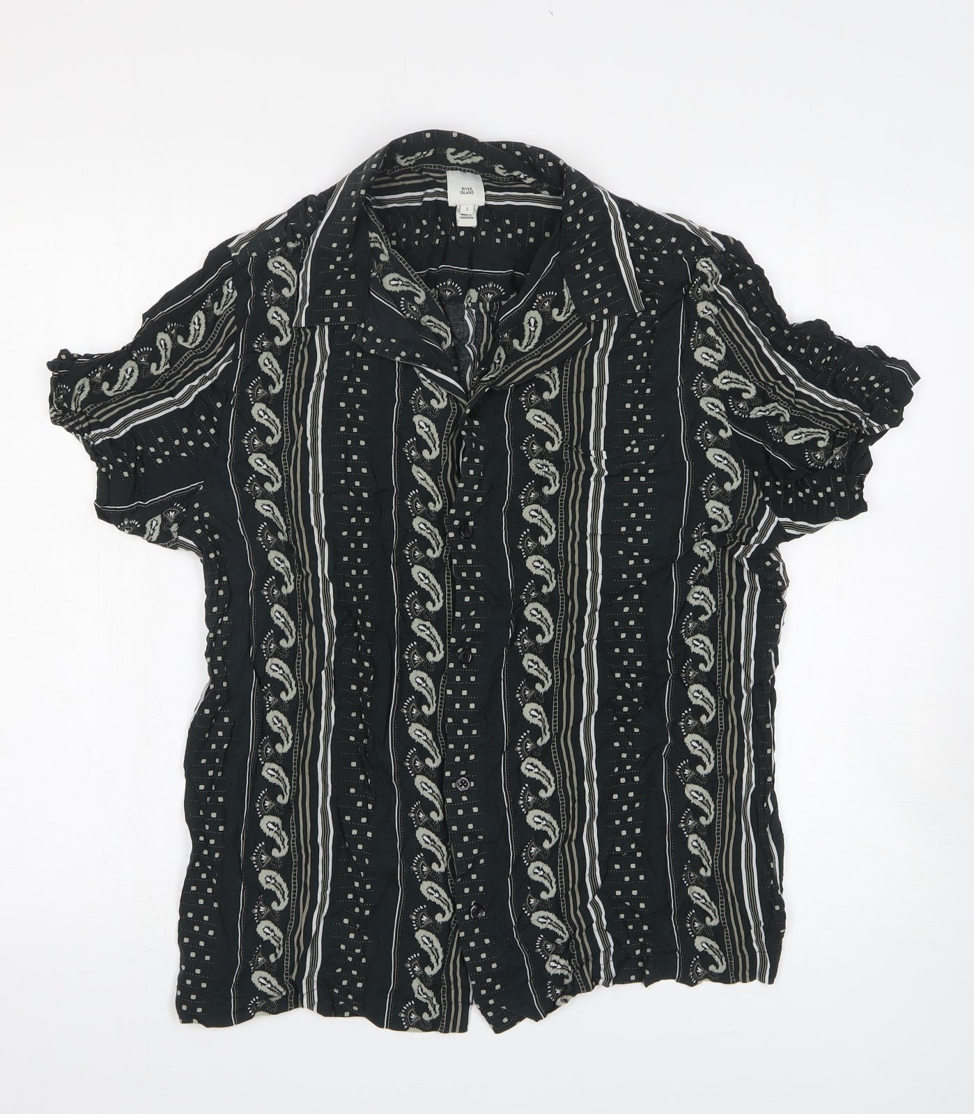 River Island Womens Black Floral Viscose Basic Button-Up Size L Collared