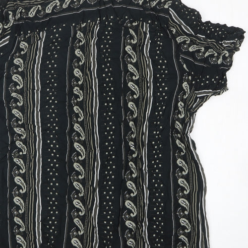 River Island Womens Black Floral Viscose Basic Button-Up Size L Collared