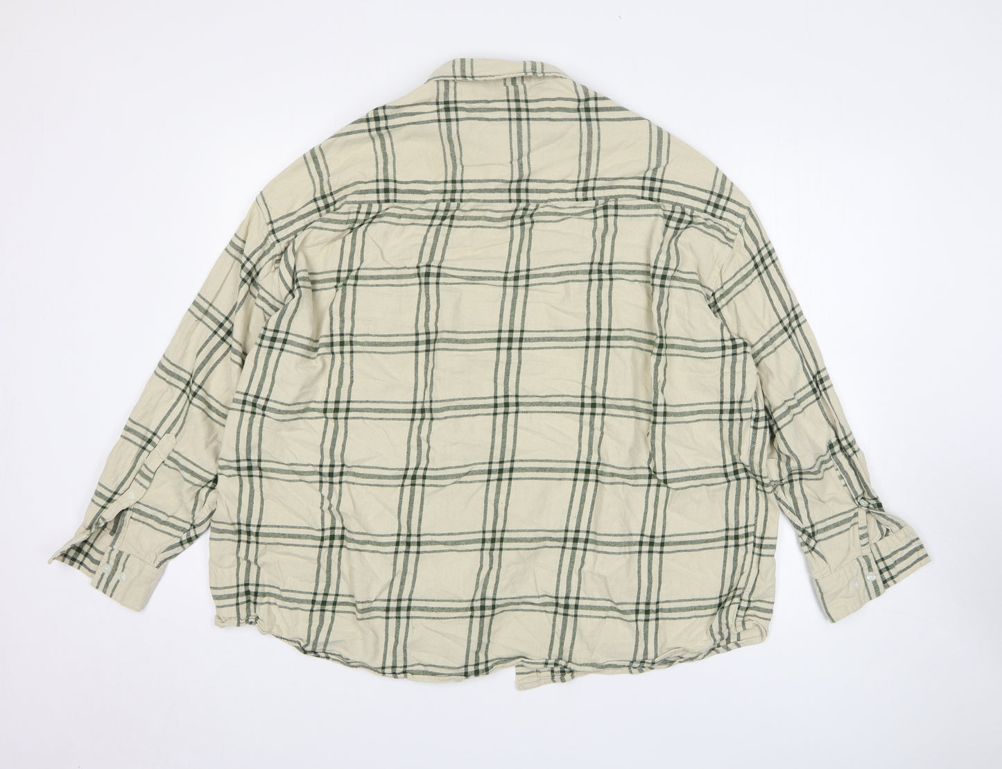 ASOS Mens Beige Plaid Cotton Button-Up Size L Collared Button