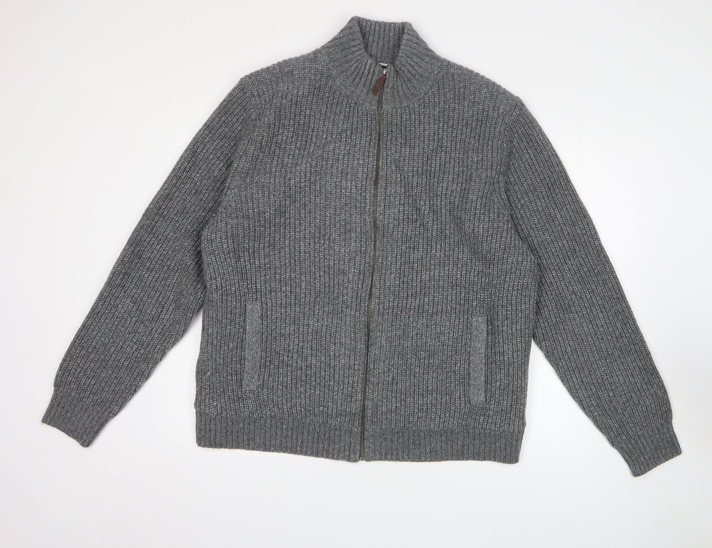 Lands' End Mens Grey High Neck Polyester Full Zip Jumper Size XL