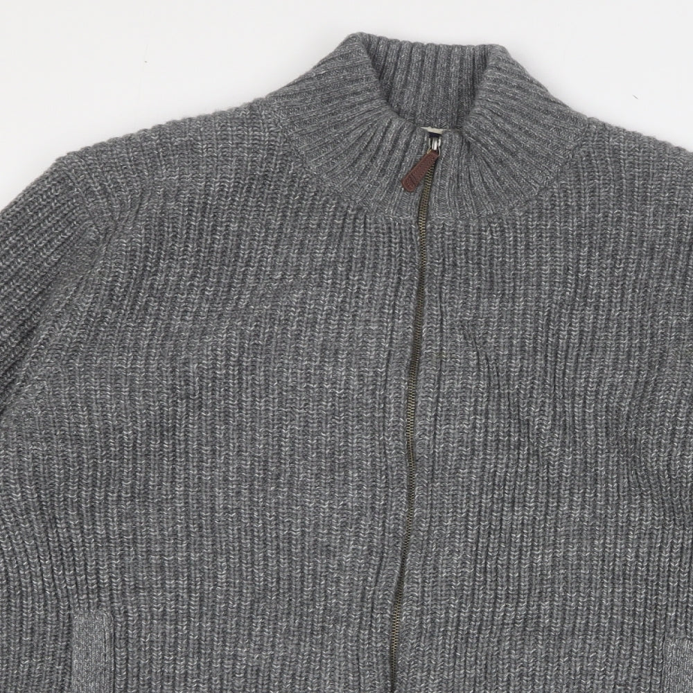 Lands' End Mens Grey High Neck Polyester Full Zip Jumper Size XL