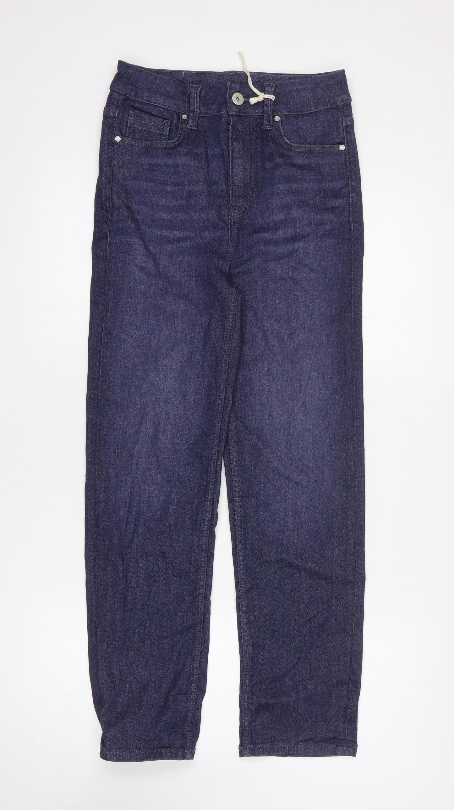 Marks and Spencer Womens Blue Cotton Straight Jeans Size 8 L25 in Regular Zip