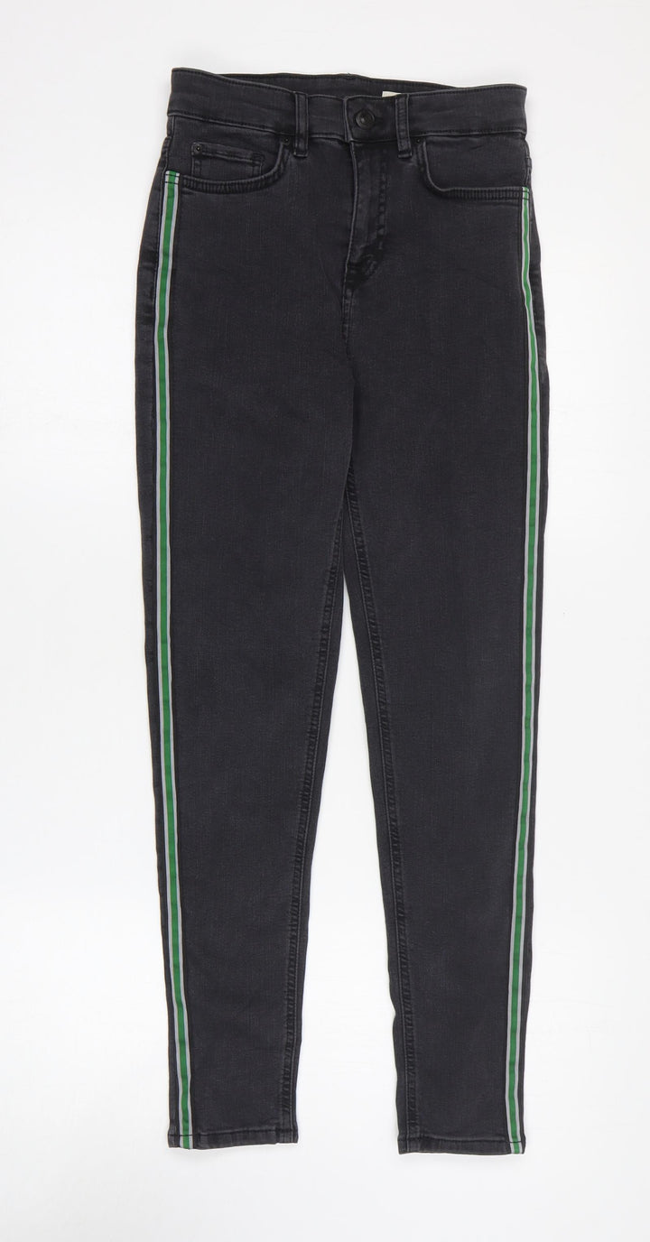 Marks and Spencer Womens Grey Striped Cotton Skinny Jeans Size 8 L25 in Regular Zip