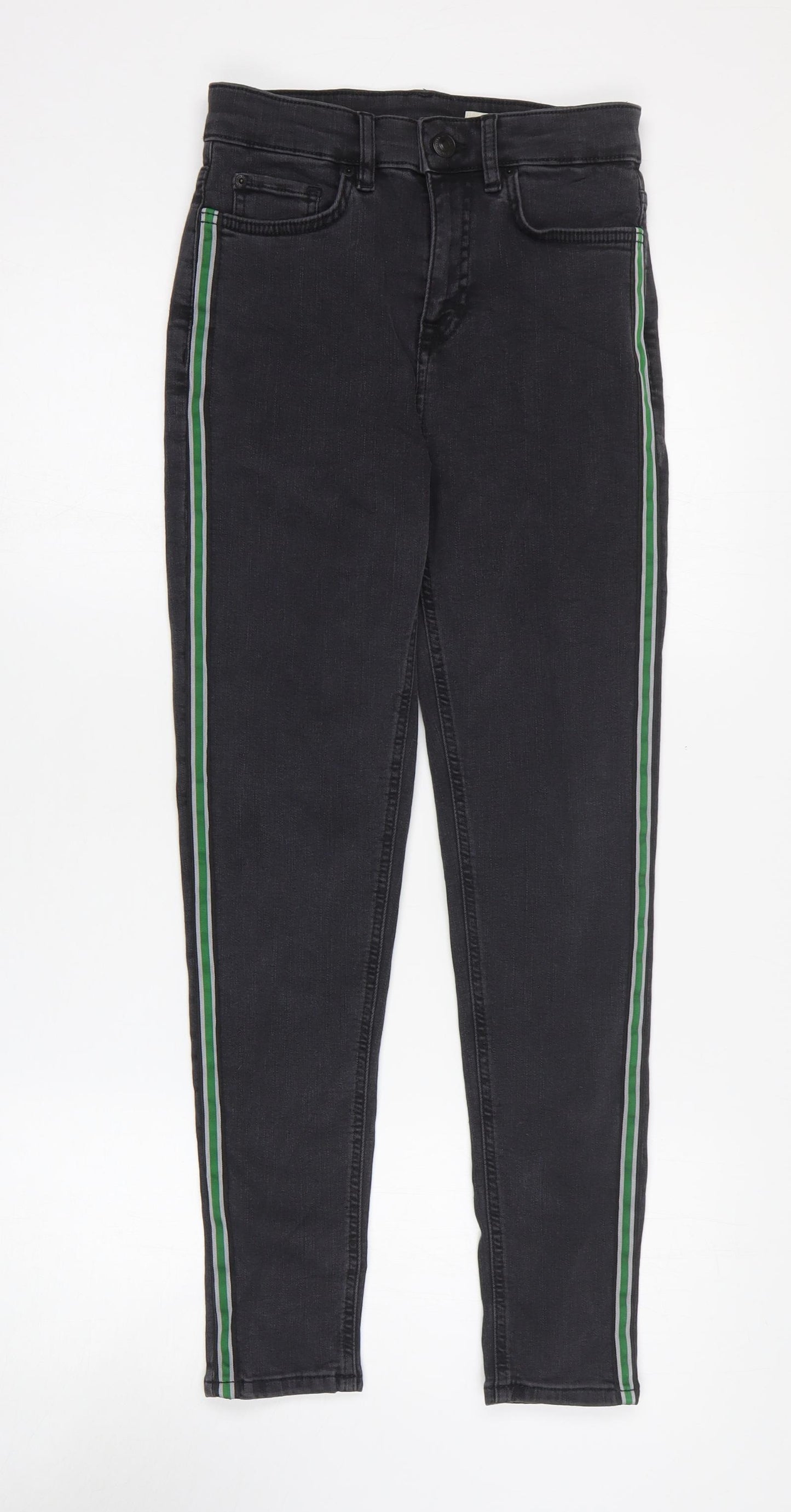 Marks and Spencer Womens Grey Striped Cotton Skinny Jeans Size 8 L25 in Regular Zip