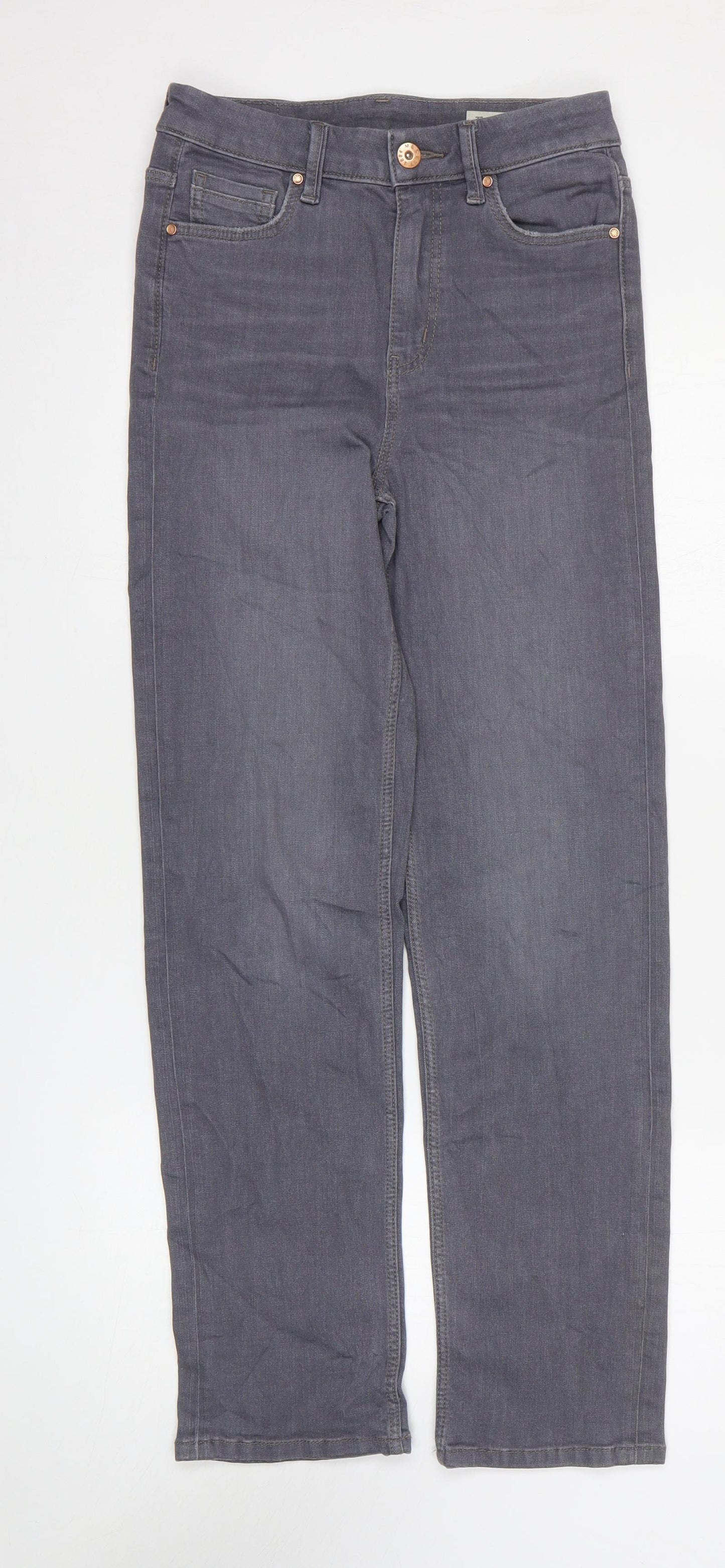 Marks and Spencer Womens Grey Cotton Straight Jeans Size 8 Regular Zip