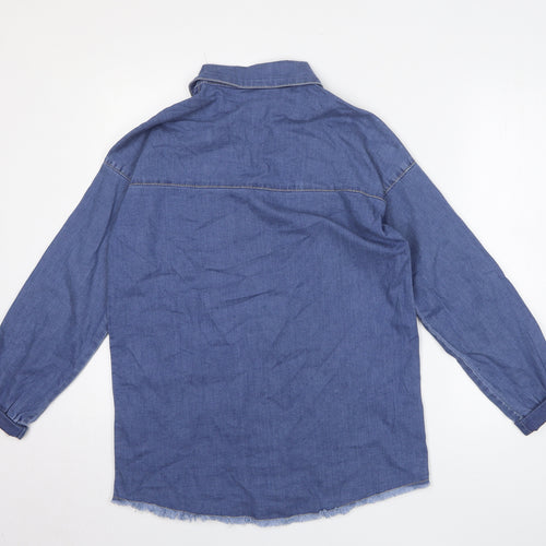 Boohoo Womens Blue Cotton Basic Button-Up Size 8 Collared